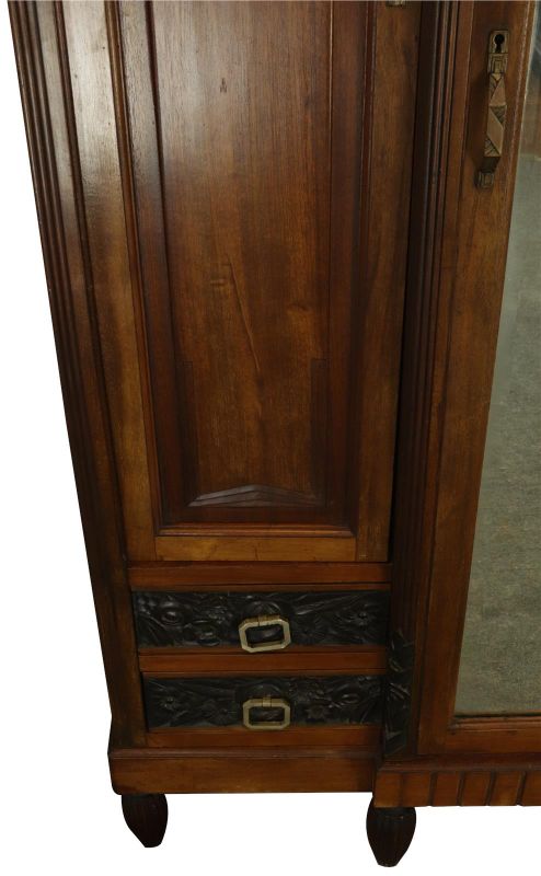 Armoire Art Deco 1920 Antique French Walnut Wood Bakelite Plastic Accents Mirror