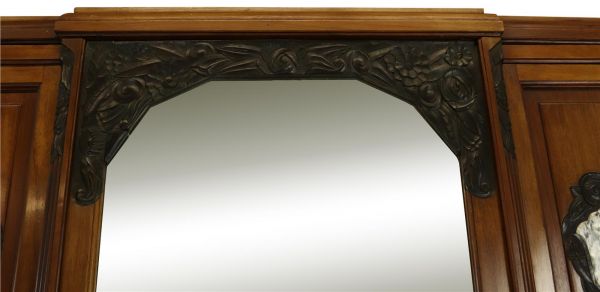 Armoire Art Deco 1920 Antique French Walnut Wood Bakelite Plastic Accents Mirror
