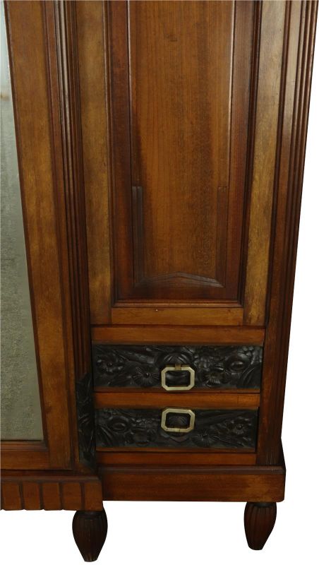 Armoire Art Deco 1920 Antique French Walnut Wood Bakelite Plastic Accents Mirror