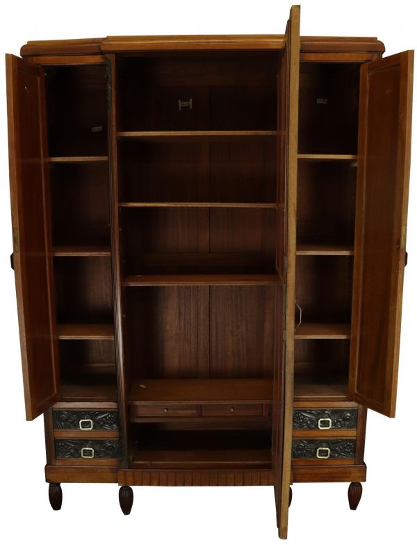 Armoire Art Deco 1920 Antique French Walnut Wood Bakelite Plastic Accents Mirror