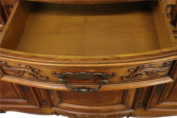 Sideboard Louis XV Rococo French Vintage 1930 Carved Oak 3-Door 3-Drawer