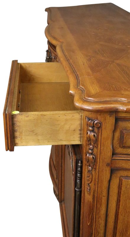 Sideboard Louis XV Rococo French Vintage 1930 Carved Oak 3-Door 3-Drawer