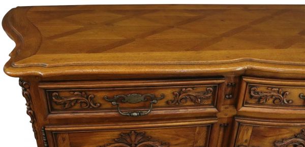 Sideboard Louis XV Rococo French Vintage 1930 Carved Oak 3-Door 3-Drawer