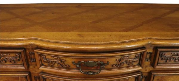 Sideboard Louis XV Rococo French Vintage 1930 Carved Oak 3-Door 3-Drawer