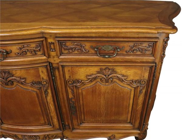 Sideboard Louis XV Rococo French Vintage 1930 Carved Oak 3-Door 3-Drawer
