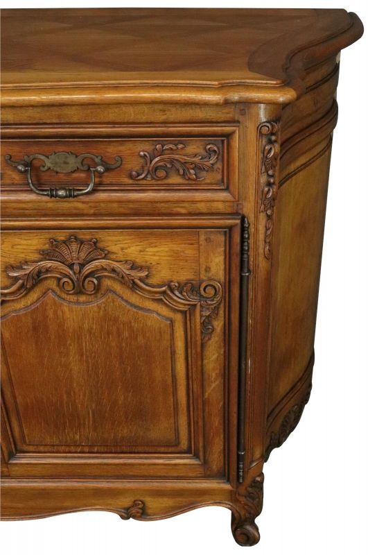 Sideboard Louis XV Rococo French Vintage 1930 Carved Oak 3-Door 3-Drawer