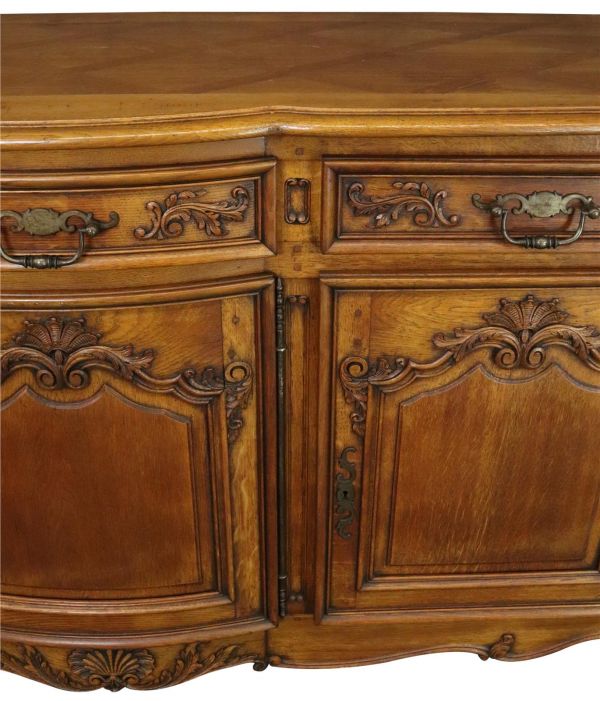 Sideboard Louis XV Rococo French Vintage 1930 Carved Oak 3-Door 3-Drawer