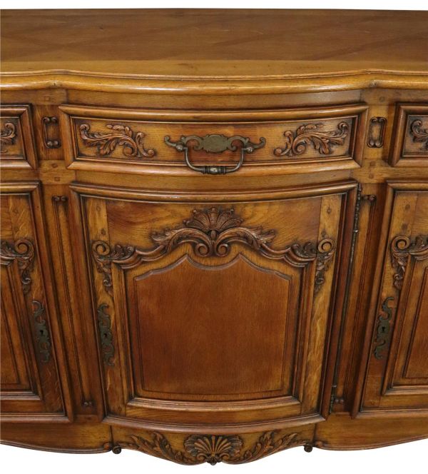 Sideboard Louis XV Rococo French Vintage 1930 Carved Oak 3-Door 3-Drawer