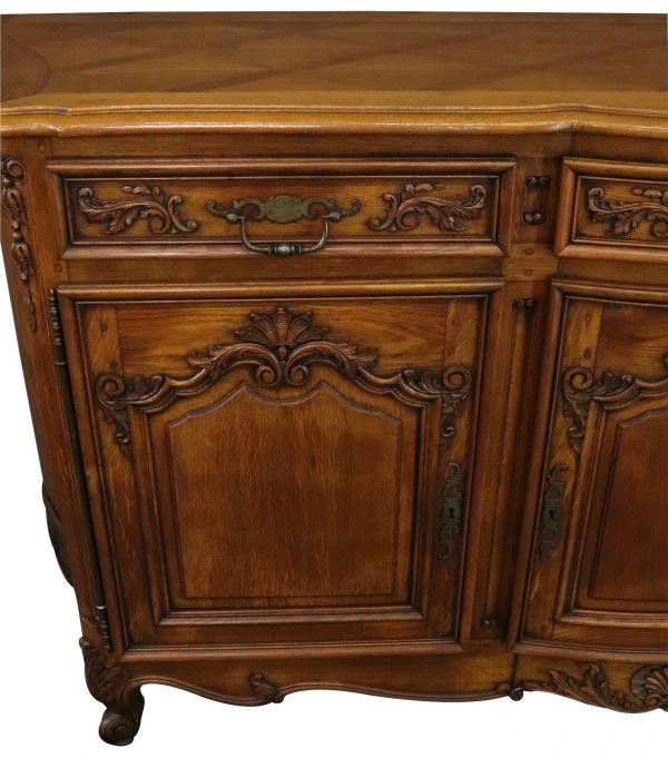 Sideboard Louis XV Rococo French Vintage 1930 Carved Oak 3-Door 3-Drawer
