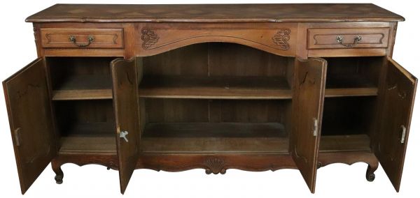 Antique Sideboard French Louis XV Rococo 1900 Oak 4-Doors 2-Drawer