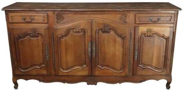 Antique Sideboard French Louis XV Rococo 1900 Oak 4-Doors 2-Drawer