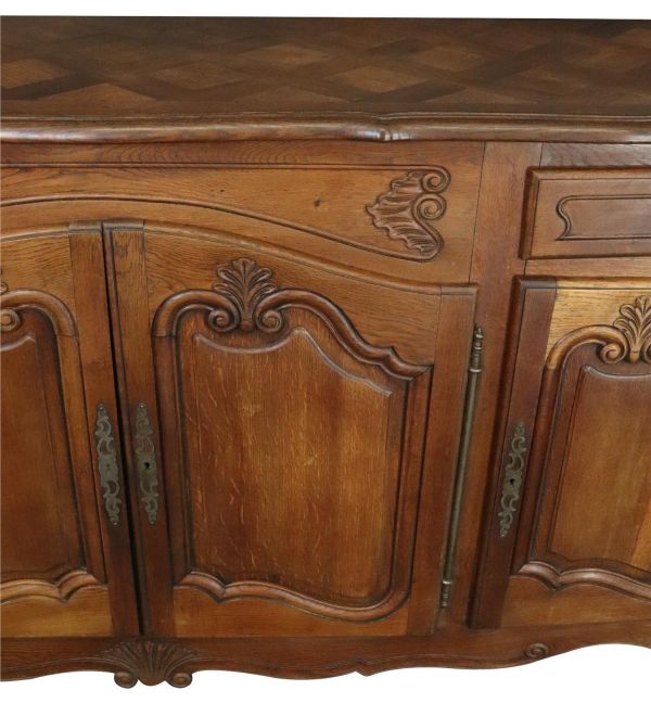 Antique Sideboard French Louis XV Rococo 1900 Oak 4-Doors 2-Drawer