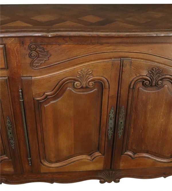 Antique Sideboard French Louis XV Rococo 1900 Oak 4-Doors 2-Drawer