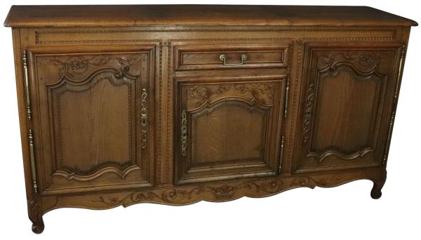 Sideboard Normandy Antique French 1890 Carved Walnut Flowers, 3-Door