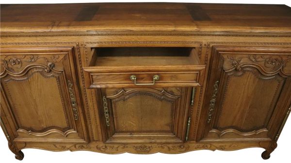 Sideboard Normandy Antique French 1890 Carved Walnut Flowers, 3-Door