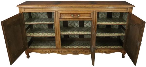 Sideboard Normandy Antique French 1890 Carved Walnut Flowers, 3-Door