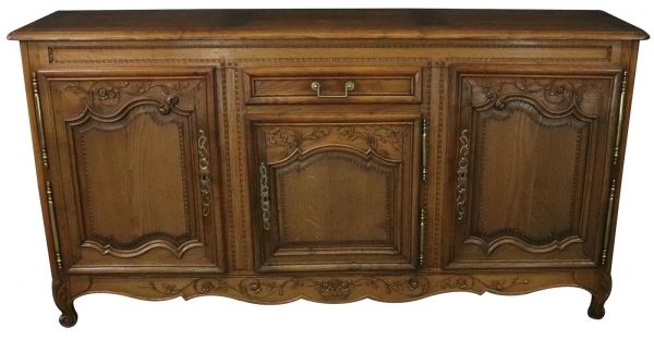 Sideboard Normandy Antique French 1890 Carved Walnut Flowers, 3-Door