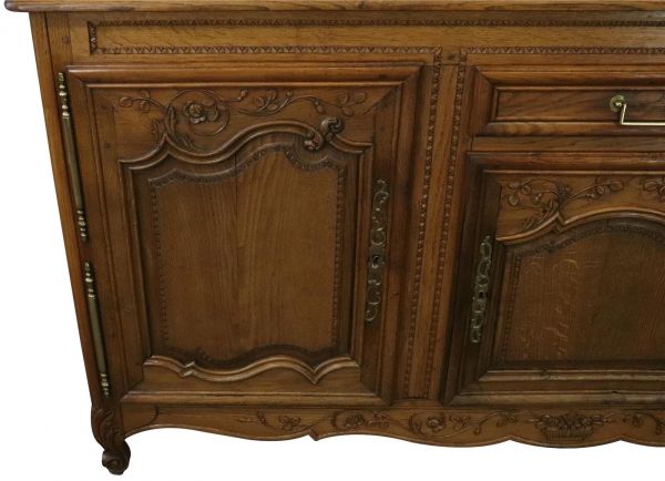 Sideboard Normandy Antique French 1890 Carved Walnut Flowers, 3-Door