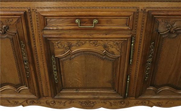 Sideboard Normandy Antique French 1890 Carved Walnut Flowers, 3-Door