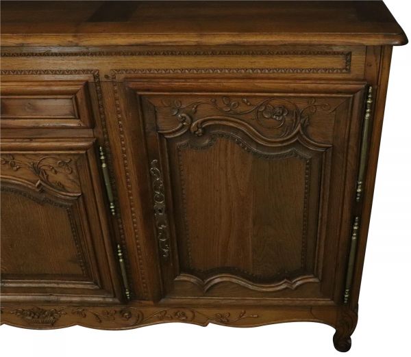 Sideboard Normandy Antique French 1890 Carved Walnut Flowers, 3-Door