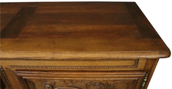 Sideboard Normandy Antique French 1890 Carved Walnut Flowers, 3-Door