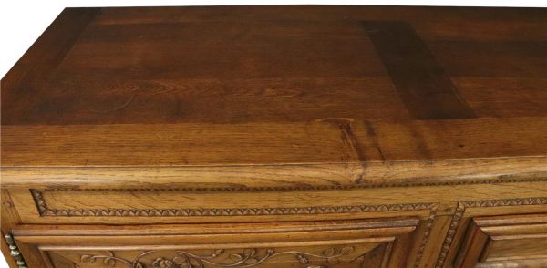 Sideboard Normandy Antique French 1890 Carved Walnut Flowers, 3-Door