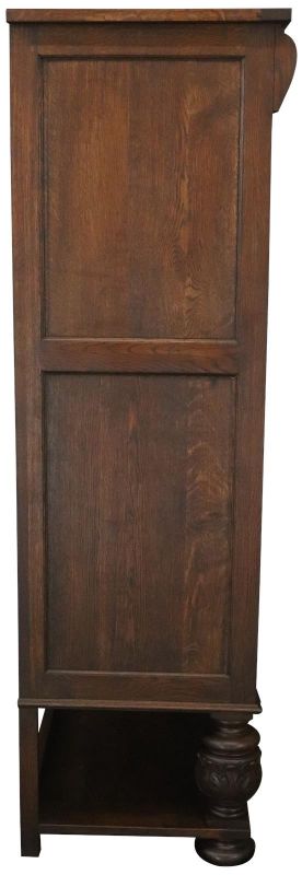 Bar Cabinet Renaissance Carved Oak French Vintage 1950 Swivel 4-Door 3-Shelf