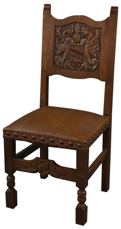Dining Chairs French Renaissance Winged Lions Griffins Carved Oak Vintage Set 6