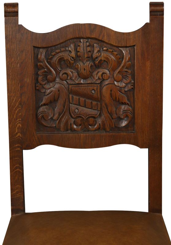 Dining Chairs French Renaissance Winged Lions Griffins Carved Oak Vintage Set 6