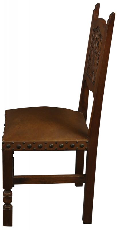Dining Chairs French Renaissance Winged Lions Griffins Carved Oak Vintage Set 6