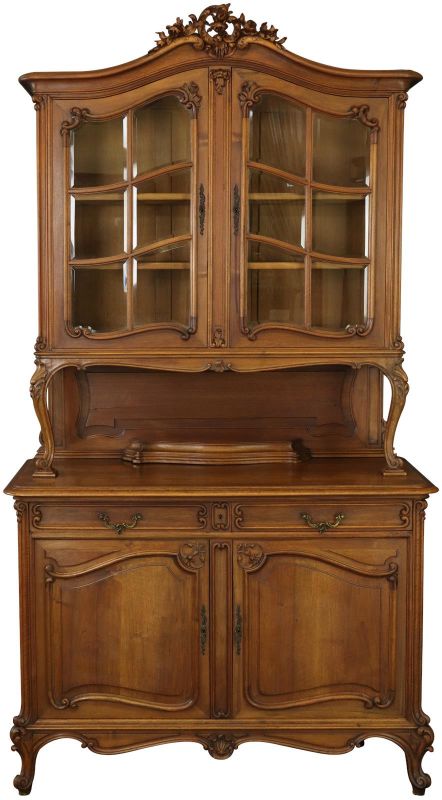 Buffet Louis XV Rococo 1900 Antique French Carved Walnut Glass Doors
