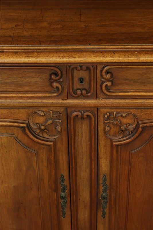 Buffet Louis XV Rococo 1900 Antique French Carved Walnut Glass Doors