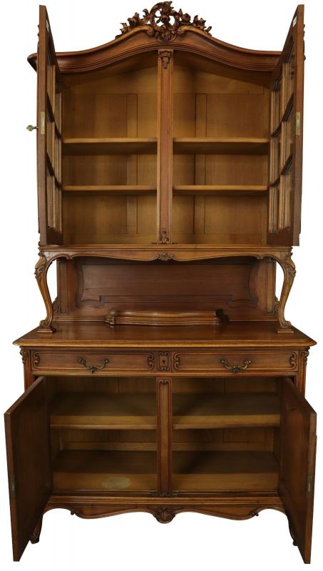 Buffet Louis XV Rococo 1900 Antique French Carved Walnut Glass Doors