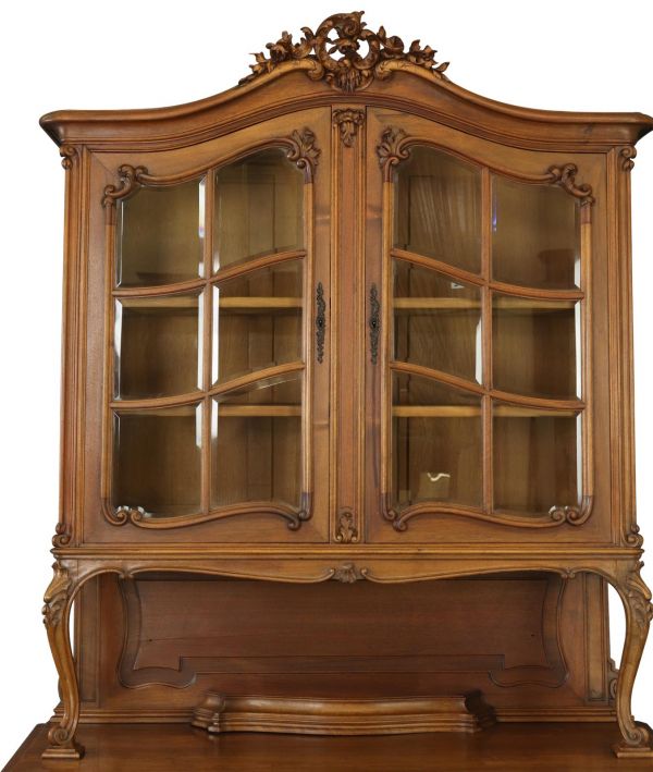 Buffet Louis XV Rococo 1900 Antique French Carved Walnut Glass Doors
