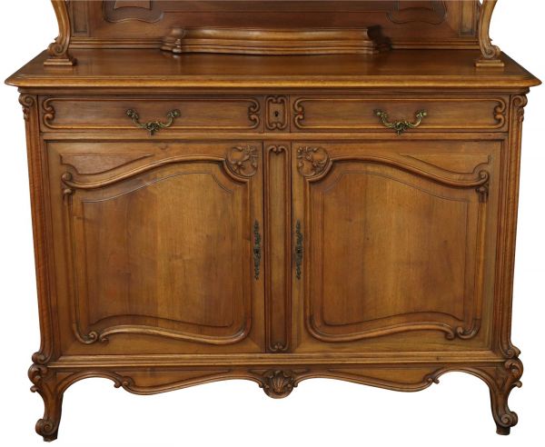 Buffet Louis XV Rococo 1900 Antique French Carved Walnut Glass Doors