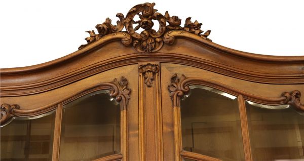 Buffet Louis XV Rococo 1900 Antique French Carved Walnut Glass Doors