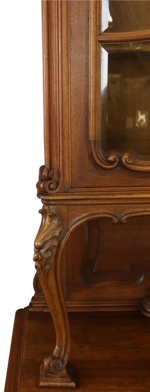 Buffet Louis XV Rococo 1900 Antique French Carved Walnut Glass Doors