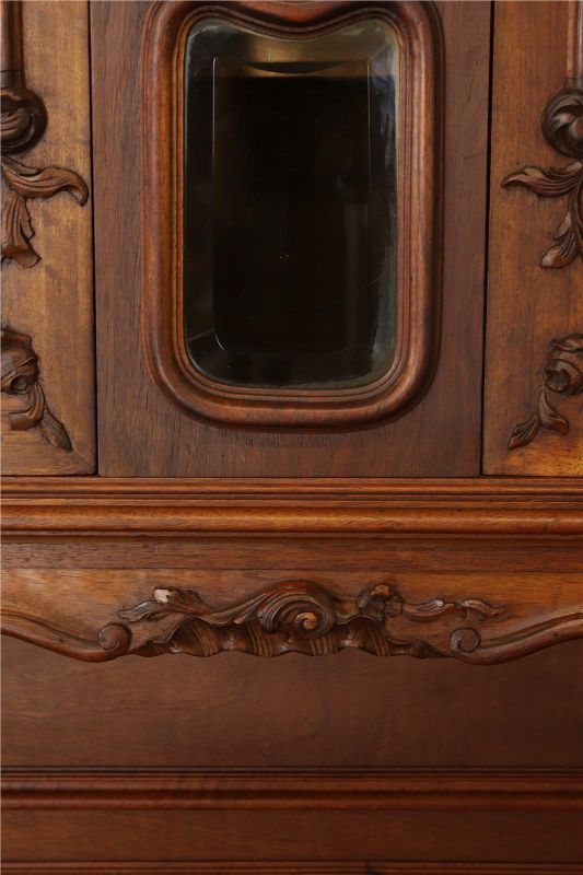 Buffet Louis XV Antique French Rococo 1900 Carved Walnut Glass Paned Doors