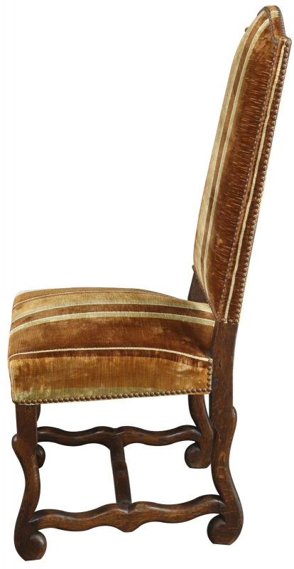 Dining Chairs French Sheepbone Set 6 1930 Oak Brown/Beige Stripe Upholstery