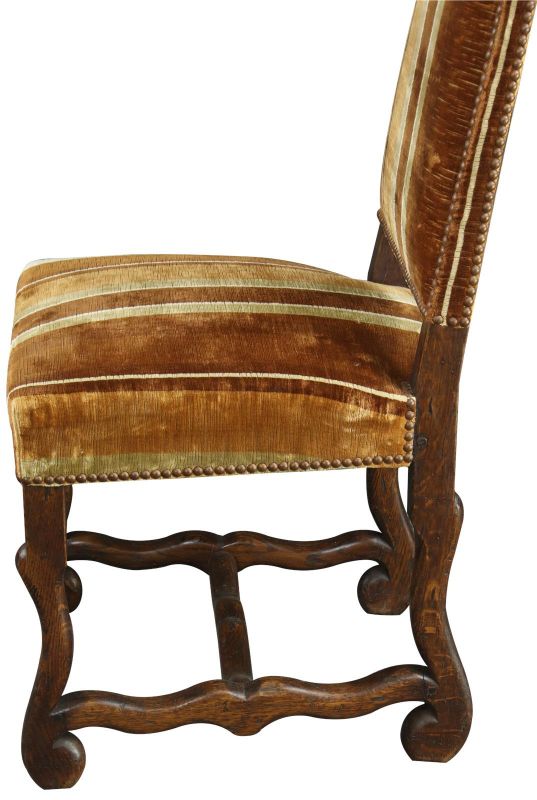 Dining Chairs French Sheepbone Set 6 1930 Oak Brown/Beige Stripe Upholstery