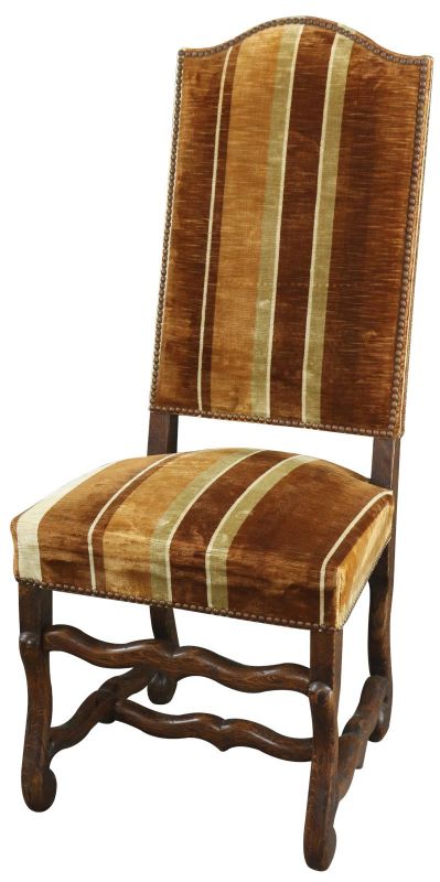 Dining Chairs French Sheepbone Set 6 1930 Oak Brown/Beige Stripe Upholstery