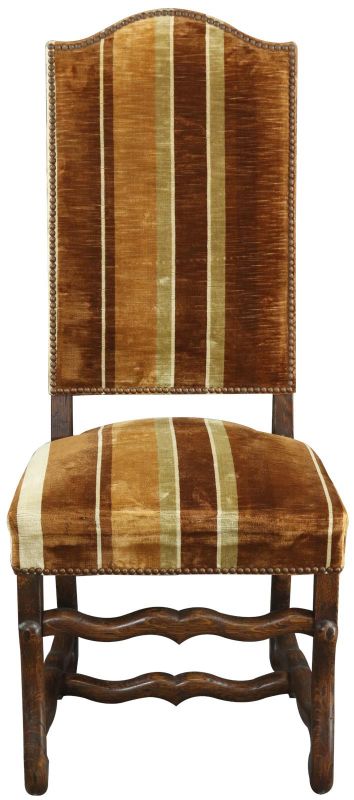 Dining Chairs French Sheepbone Set 6 1930 Oak Brown/Beige Stripe Upholstery