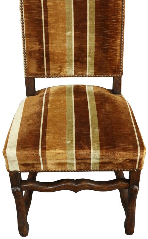 Dining Chairs French Sheepbone Set 6 1930 Oak Brown/Beige Stripe Upholstery