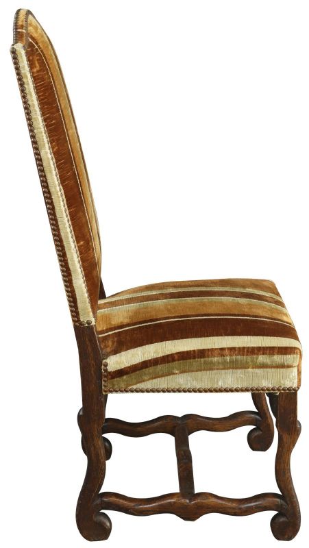 Dining Chairs French Sheepbone Set 6 1930 Oak Brown/Beige Stripe Upholstery