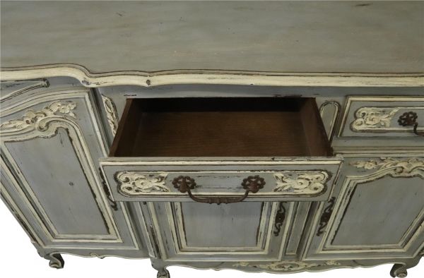 Sideboard French Country Farmhouse Oak Distressed Gray Painted Antique 1900
