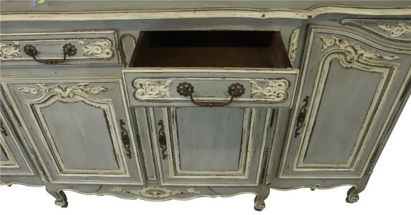 Sideboard French Country Farmhouse Oak Distressed Gray Painted Antique 1900