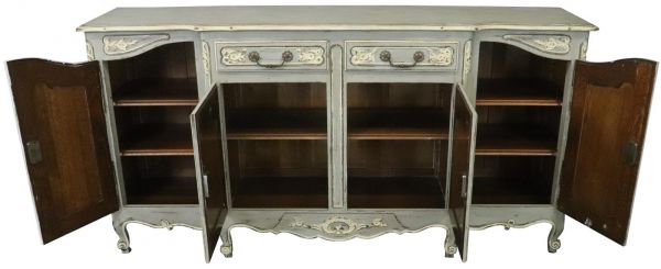 Sideboard French Country Farmhouse Oak Distressed Gray Painted Antique 1900