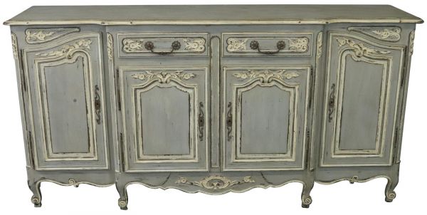 Sideboard French Country Farmhouse Oak Distressed Gray Painted Antique 1900
