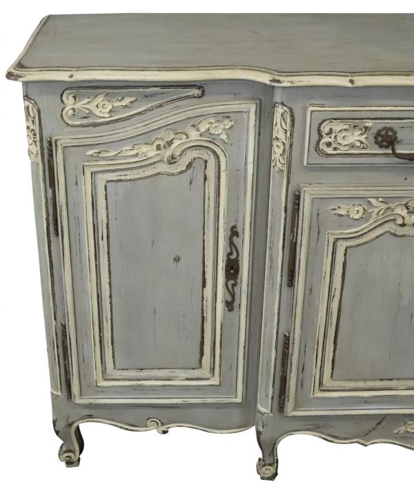 Sideboard French Country Farmhouse Oak Distressed Gray Painted Antique 1900