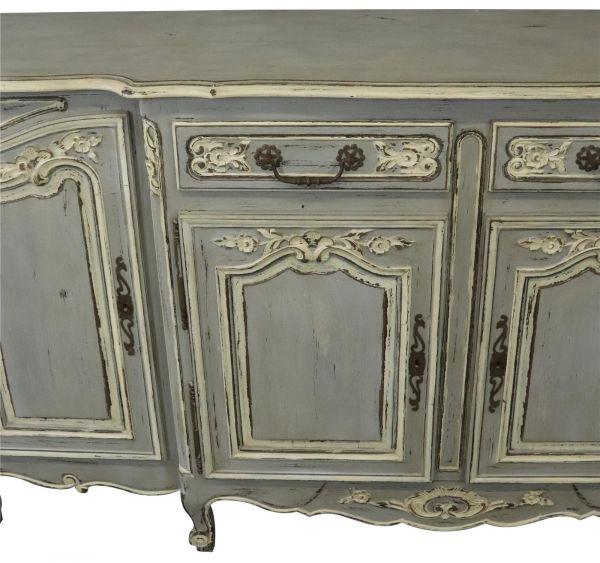 Sideboard French Country Farmhouse Oak Distressed Gray Painted Antique 1900